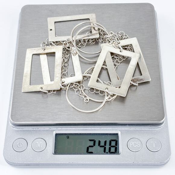 Vintage Geometric Link Sterling Silver Statement Necklace 36” - Picture 5 of 5